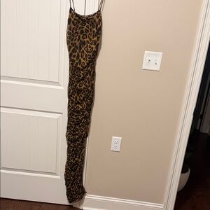 Leopard Print maxi dress with side split - Brown/Black